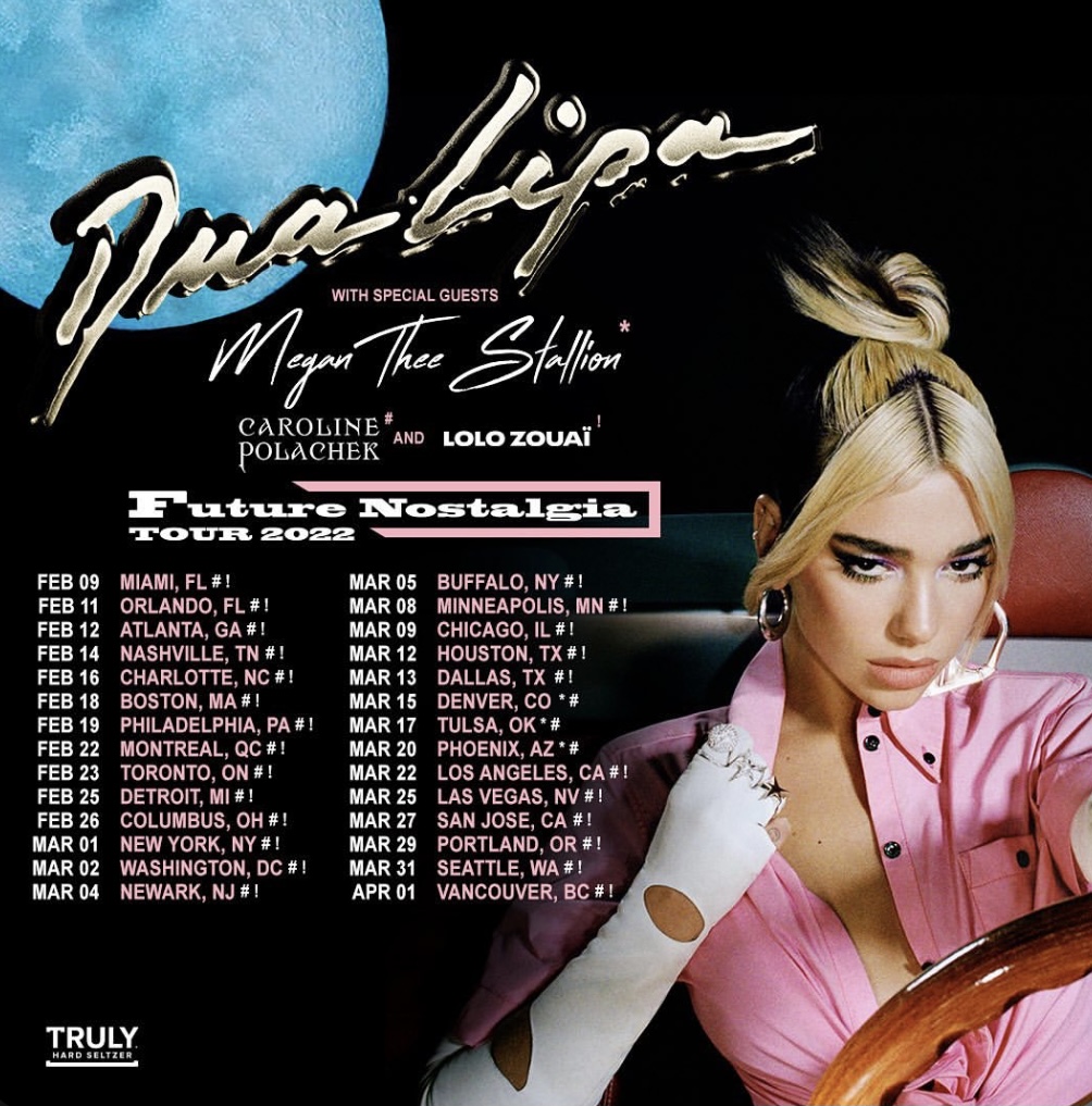 Cartel promocional de los conciertos de la gira Future Nostalgia de Dua Lipa/ Fuente: @dualipa (Instagram)