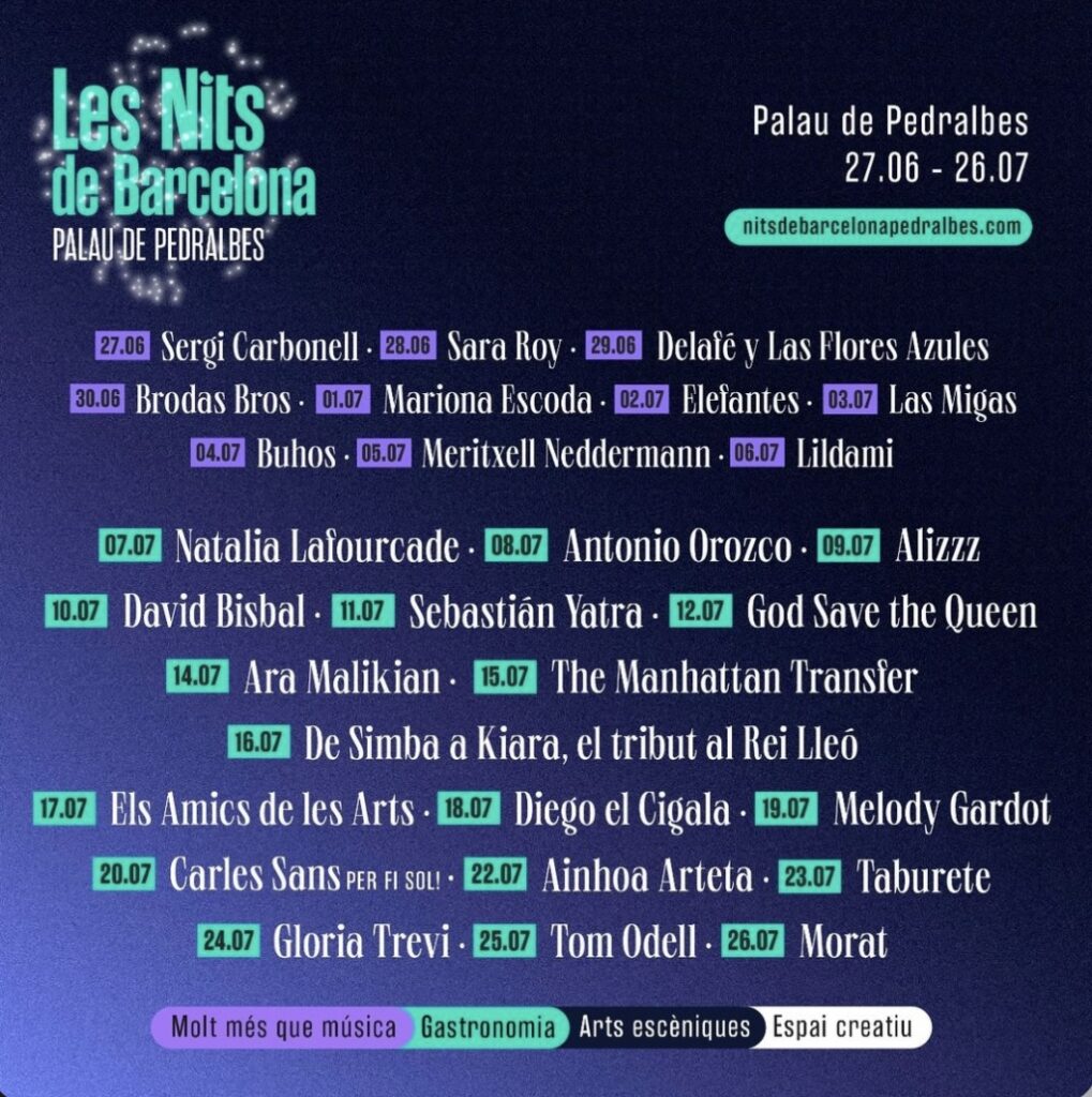 Cartel de los conciertos de Nits de Barcelona / Fuente: @nitsbarcelona_pedralbes (Instagram)